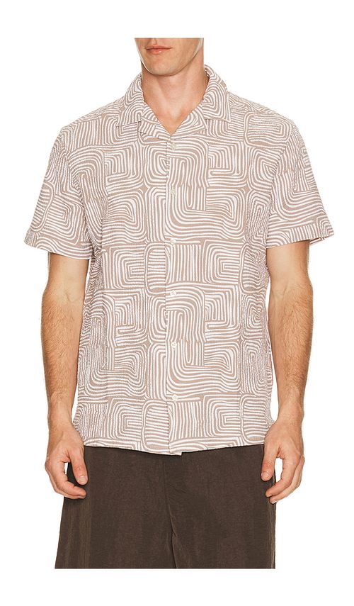 Fair Harbor Castaway Textured Camp Shirt in Wavy Sands. L also in S, M, XL/1X