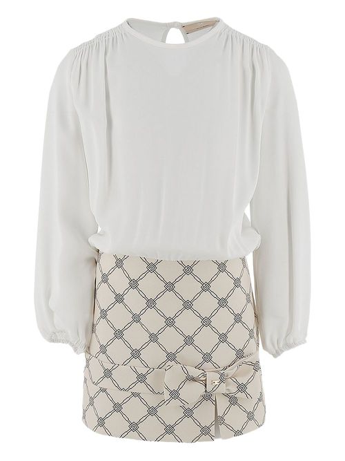 Bow-detail geometric-print mini dress - White