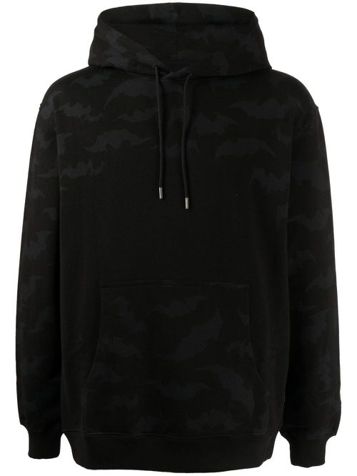 Bat-print cotton hoodie - Black