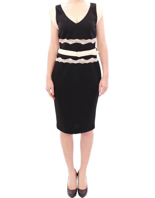 Lace-Trimmed Sheath Dress — Black
