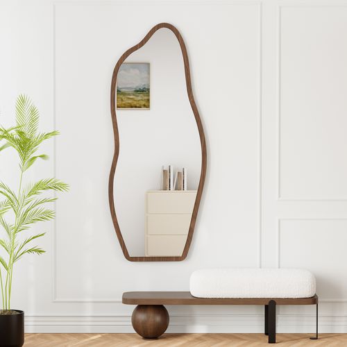 Freistehender Spiegel mit Holzrahmen in Dunkelbraun, organische Form, 160 cm hoch, moderner Stil ???????? Britisches Englisch