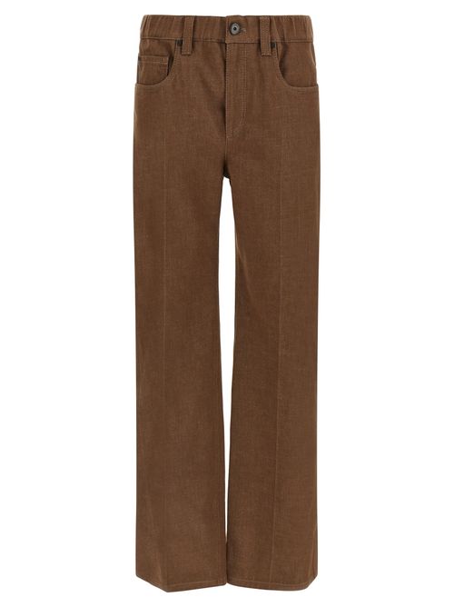 Wide-Leg Cotton Denim Jeans — Brown