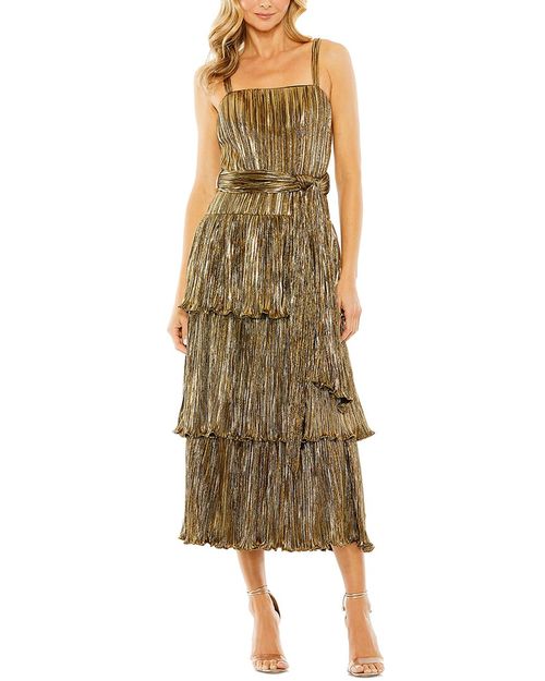Ruffle Tiered Buckle A-Line Gown