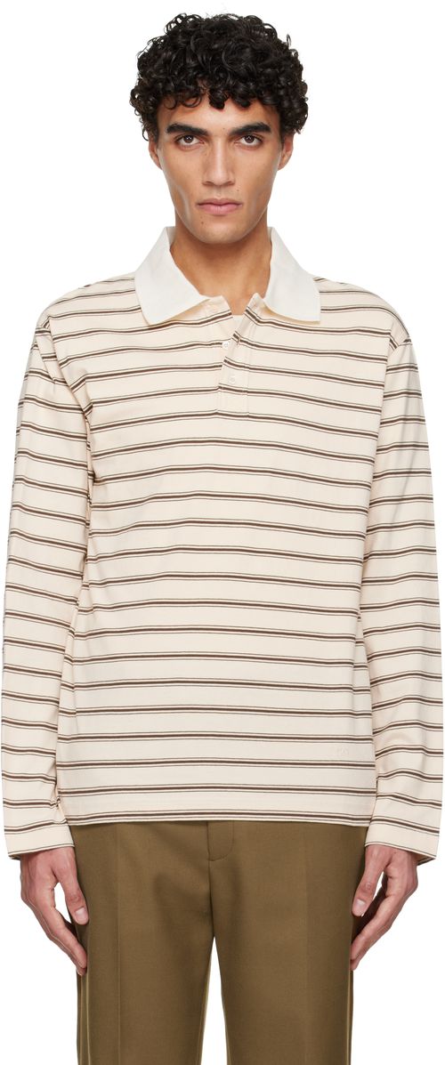 Off-White Long-Sleeve Striped Polo