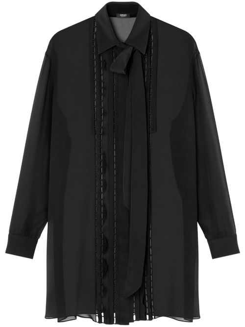 Pussy bow-collar semi-sheer shirt - Black