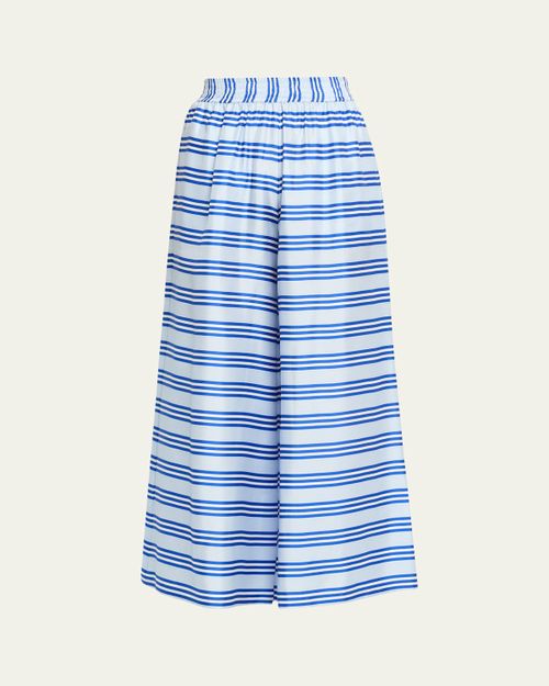 Wide-Leg Striped Silk Pants