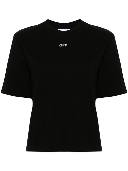 Arrows-embroidered cotton T-shirt - Black