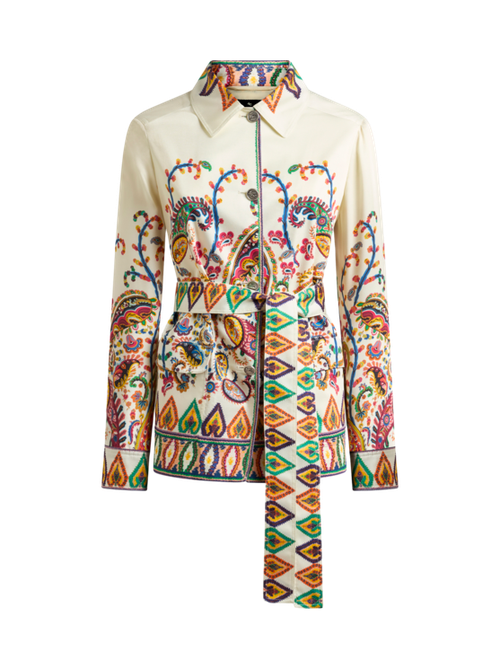 Silk Field Jacket With Placed Floral Paisley Print