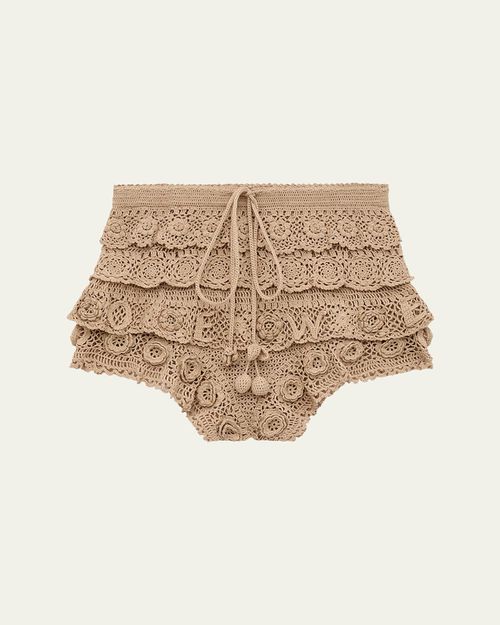 X Paula's Ibiza Tiered Ruffle Crochet Pull-On Shorts