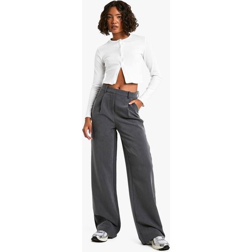 Boohoo Women's Tall Wide Leg Tailored Trousers in Dark Grey