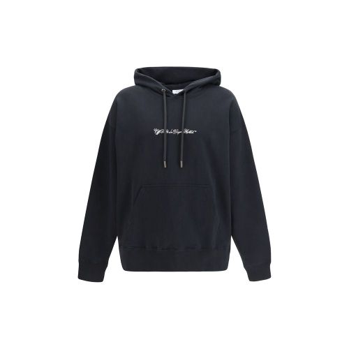Script Arrow Embroidered Cotton Hoodie — Black