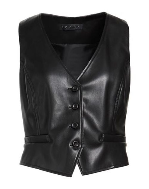 Woman Tailored Vest Black Size 10 Polyurethane, Polyester