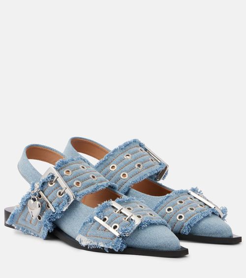 Feminine Buckle denim ballet flats