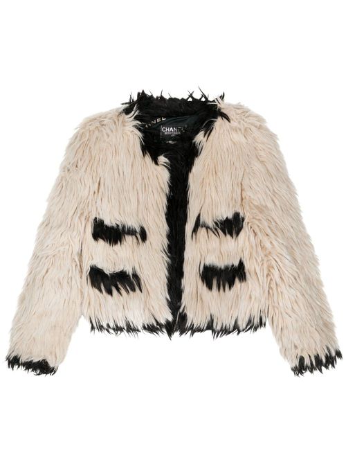 1994 faux-fur collarless jacket - Neutrals