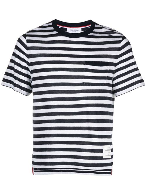 Horizontal-stripe short-sleeve T-shirt - Blue