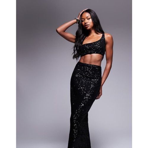 ASOS DESIGN Womens sequin one shoulder faux-ord midi dress in black