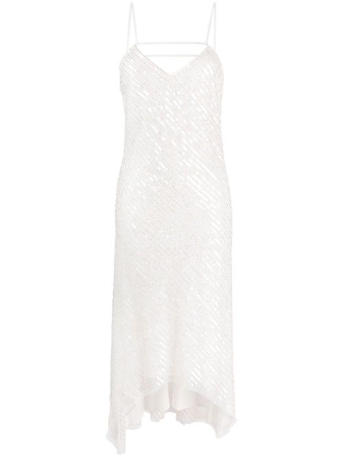 Sequin-embellished asymmetric dress - White