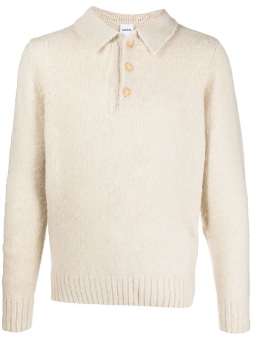Knitted wool polo top - Neutrals