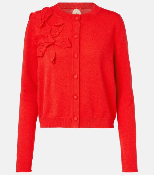 Floral-appliqué cashmere and wool cardigan