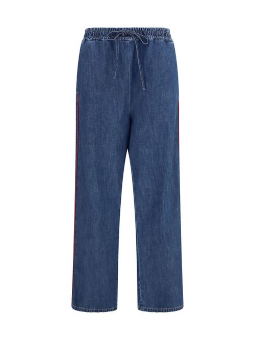 Wide-Leg Denim with Side Stripe Jeans — Blue