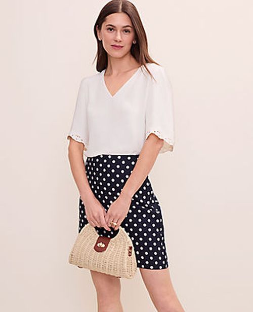 Ann Taylor Petite Embroidered Mixed Media Top