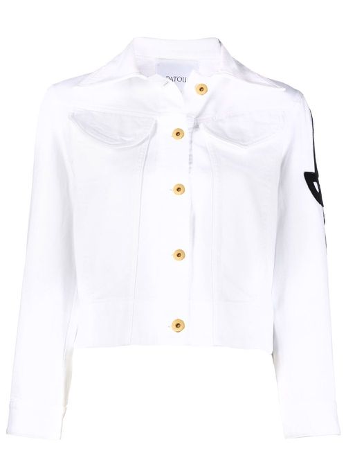 Embroidered-logo detail denim jacket - White