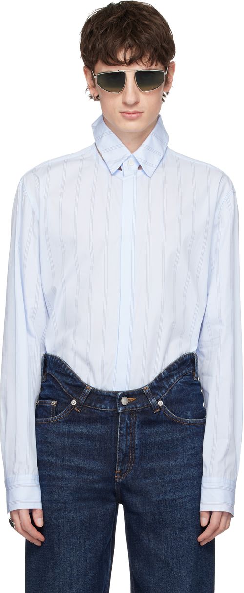 Blue Pinstriped Floating Collar Shirt