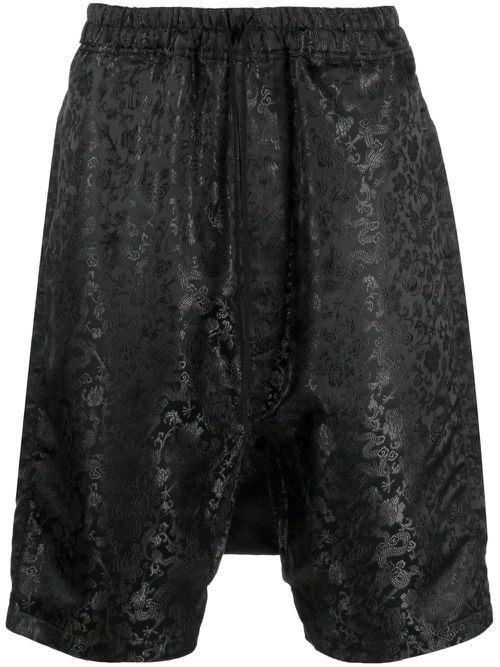 Botanical-print drop-crotch shorts - Black