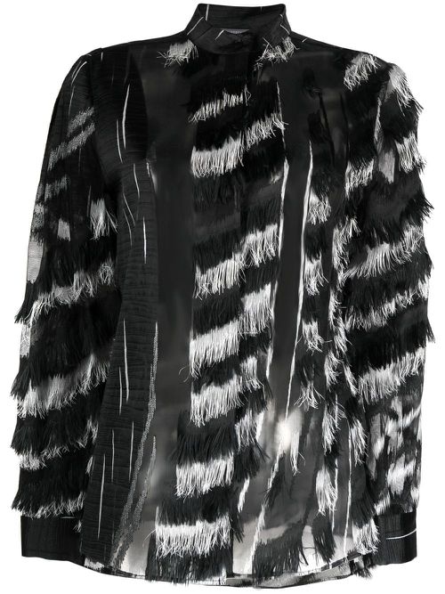 Sheer fringed two-tone blouse - Black