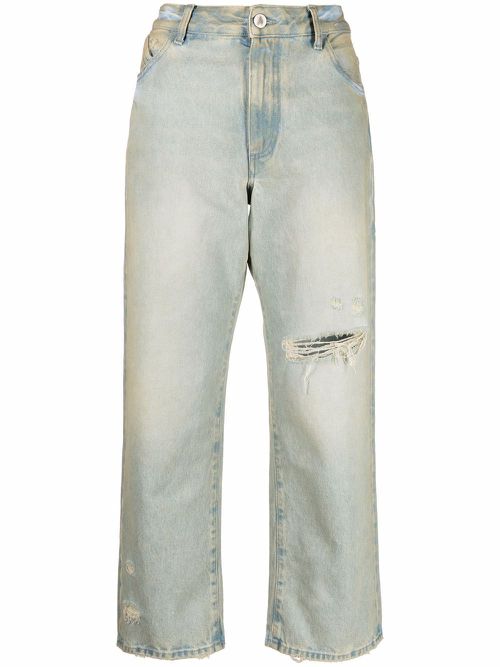 Distressed effect wide-leg jeans - Blue