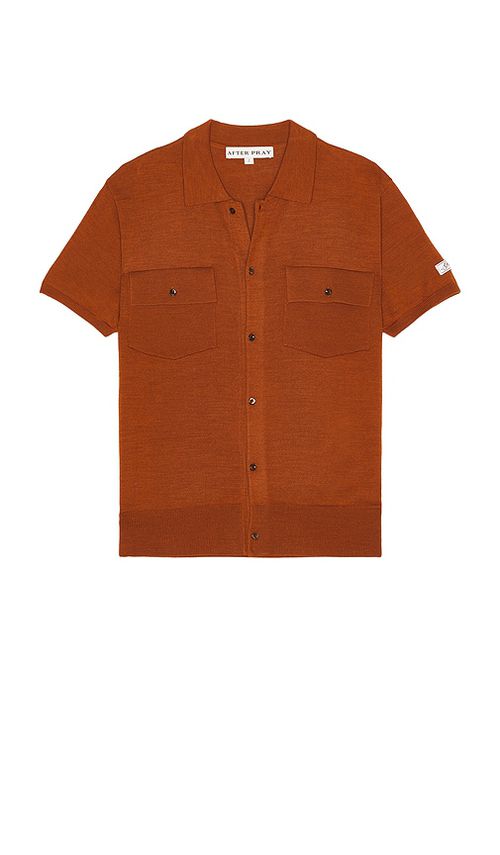 After Pray Maurice Polo Knit Cardigan in Tangerine - Burnt Orange. M also in