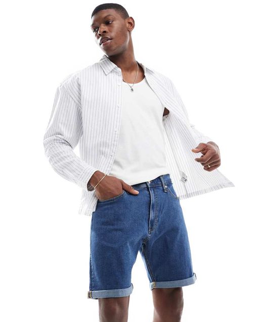 Turn up denim shorts in mid blue denim