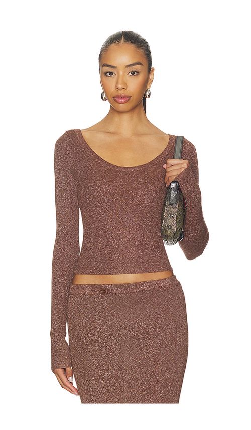SNDYS Rumer Long Sleeve Knit Top en Chocolate. L. Also en M, S, XL, XS