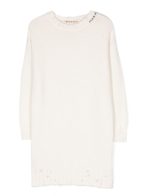 Intarsia-logo knitted dress - White
