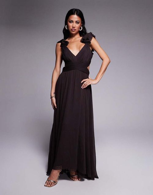 Ruffle shoulder midaxi dress in port-Purple