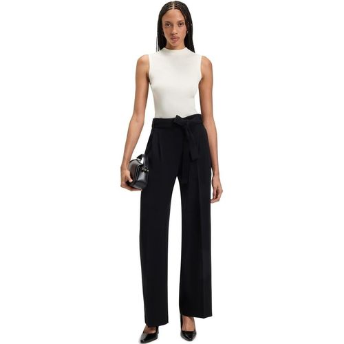 Boss Womens Feskies Knitted Slim Fit Mock Neckline Top in Open White