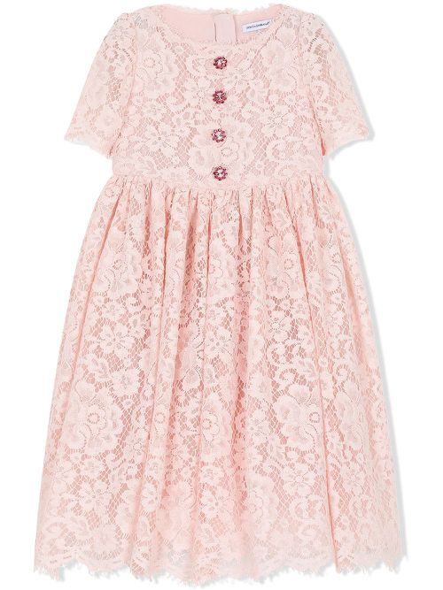 Cordonetto-lace long dress - Pink