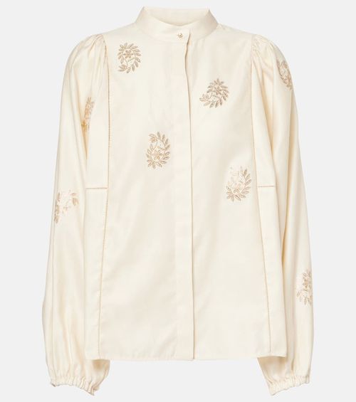 Caladio embellished cotton satin blouse