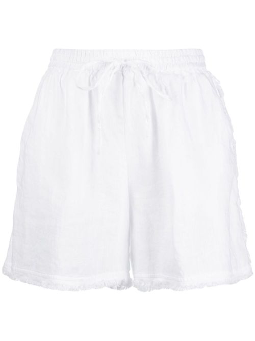 Fringed-edge linen shorts - White