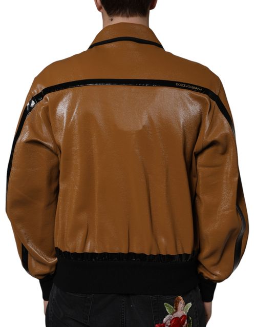 Leather Bomber Jacket — Brown
