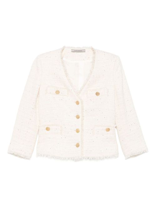 Tweed frayed-trim jacket - Neutrals