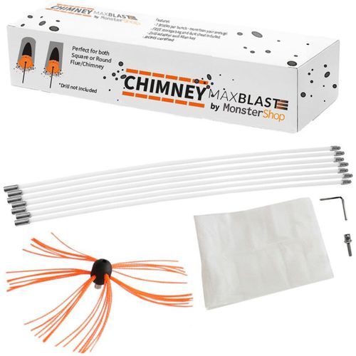 Chimney Cleaning Kit Drill Powered Sweeping-brush Rotary Brush Cleaner 12m Fireplace Wood Burner Flue Reinforced Nylon Flexible Rods FREE Dust Sheet &