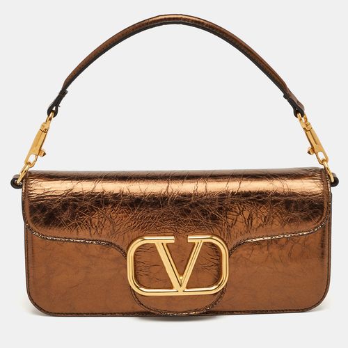 Valentino Loco Metallic Crackle Leather Flap Shoulder Bag