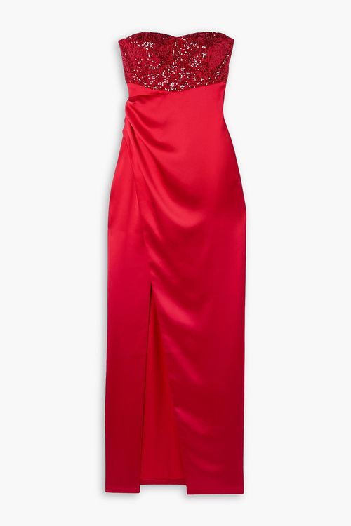 Gathered sequin-embellished charmeuse gown