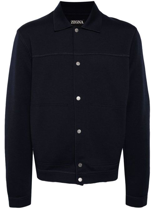 Spread-collar knitted cardigan - Blue