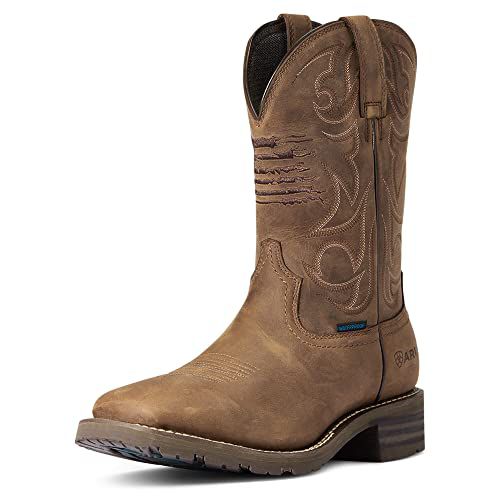 ARIAT BMVY9 Mens Hybrid Patriot Waterproof Western Boot Distressed Brown