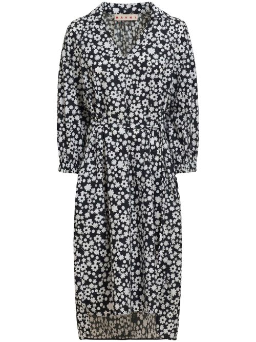 Floral-print midi dress - Black