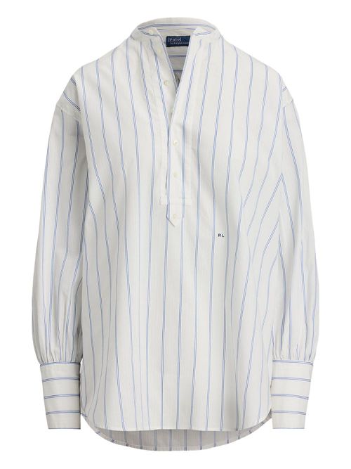 Striped collarless blouse - Neutrals