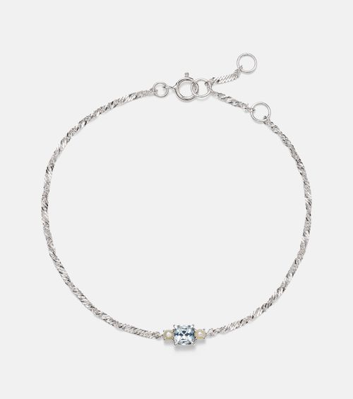 Delicate 14kt white gold bracelet with aquamarine and pearls