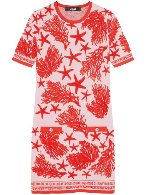 Starfish-jacquard fine-knit minidress - Red